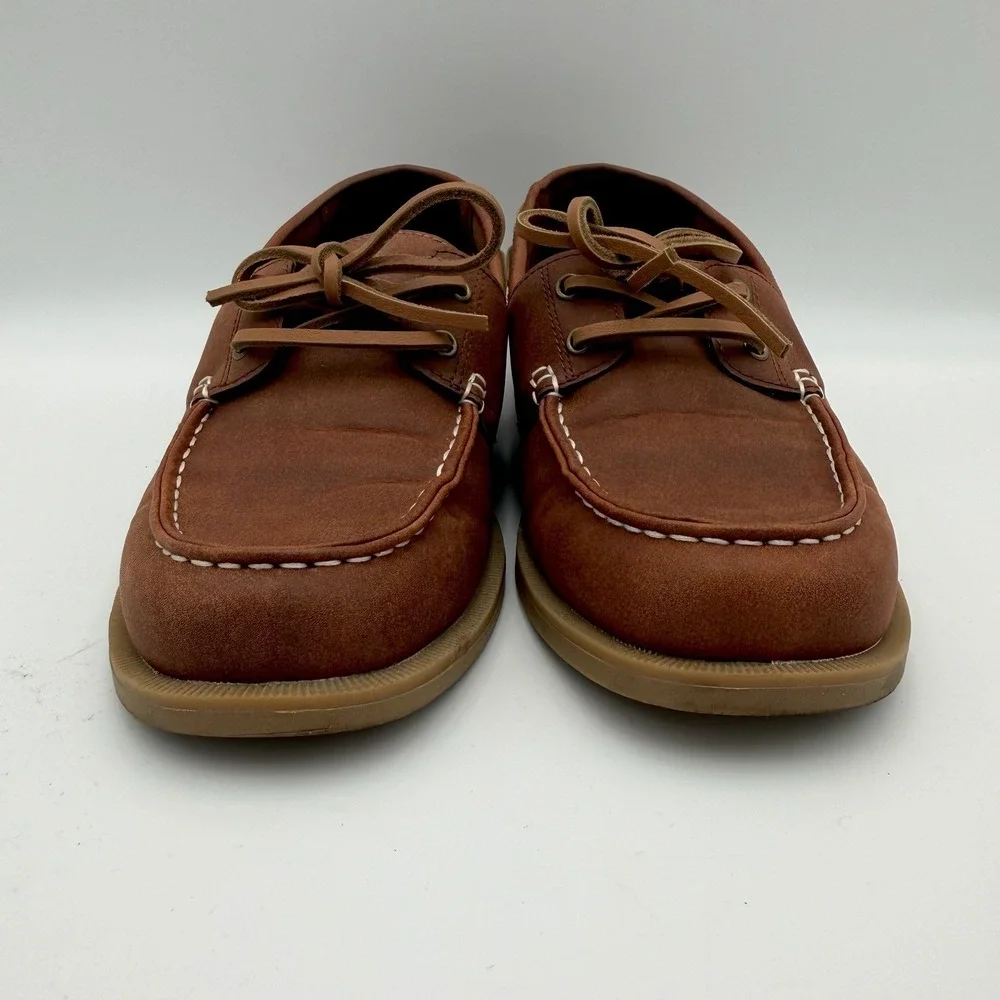 Old Navy men's cognac vegan leather‎ boat shoes lace up size 9 nautical sailing